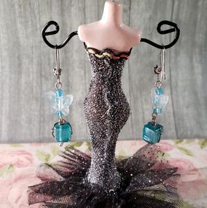 Custom Butterfly Dangle Earrings Turquoise Lampwork Beads